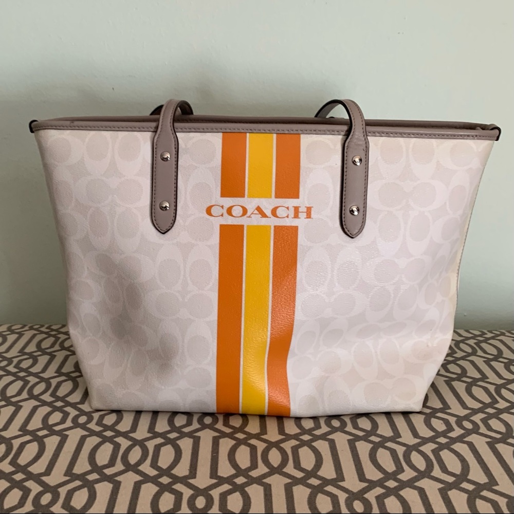 Coach summer tote with yellow and orange accents